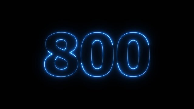 Abstract beautiful blue neon number 800 icon illustration, on black background. Glowing neon countdown number icon concept background.