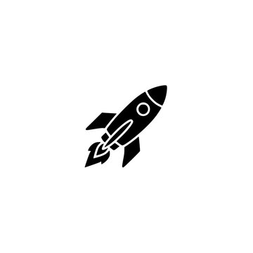 Marketing rocket icon. Solid black glyph of a rocket for campaign launch and growth.