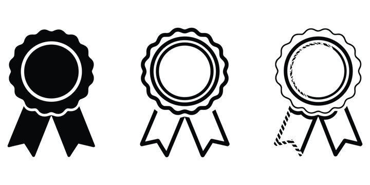 Black blank and line art award badges with ribbons for adaptable graphic design projects