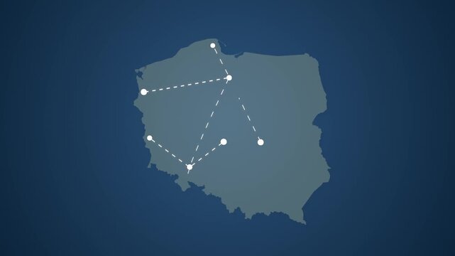Poland Map Illustrating Digital Communication and Signal Connection Network
