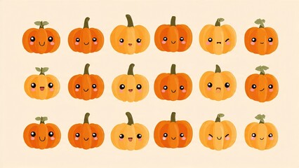 Fototapeta premium Icon cute anime jack o lantern pumpkin in orange and black with white background