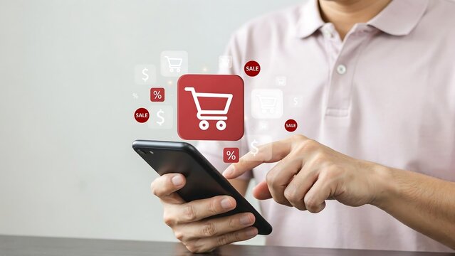 Online shopping experience with a modern smartphone, showcasing digital commerce and retail trends