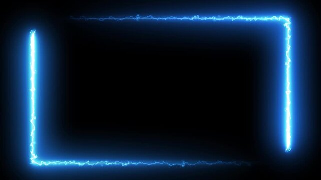 blue electric lightning effect fire frame animation, glowing repetition of burning fire effect, plasma effect digital border animation, Bright neon light effect isolated on black. 4K  animation video