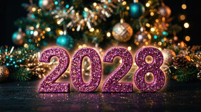 Sparkling glitter numbers two zero two eight for new year celebrations and festive holiday greetings