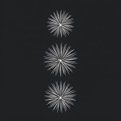 Obraz premium Three White Starbursts on Black Background