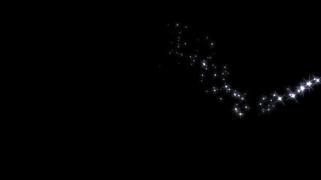 4k Magic glitter sparkle star trail, glowing star trace with glare effect, 2d white twinkling particles, doodle stars, fairy dust path, shimmering confetti burst, smooth transition on black screen