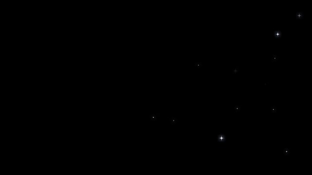 White sparkle glitter star trail with magical fairy dust glow, twinkling starlight particles, 2d glowing doodle stars, shimmer line animation on black screen, shining twinkle  transition. 4k
