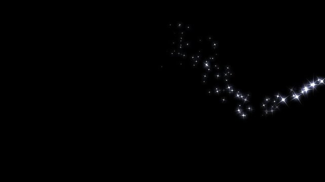 4k Magic glitter sparkle star trail, glowing star trace with glare effect, 2d white twinkling particles, doodle stars, fairy dust path, shimmering confetti burst, smooth transition on black screen
