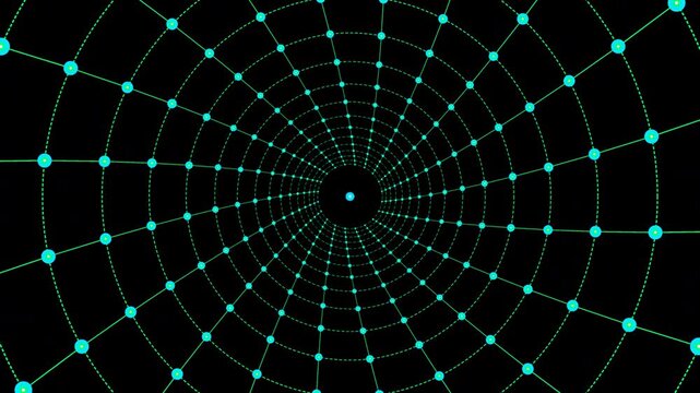 Neural network data web zooming forward with a pre-keyed clear element layer in teal neon for information technology marketing