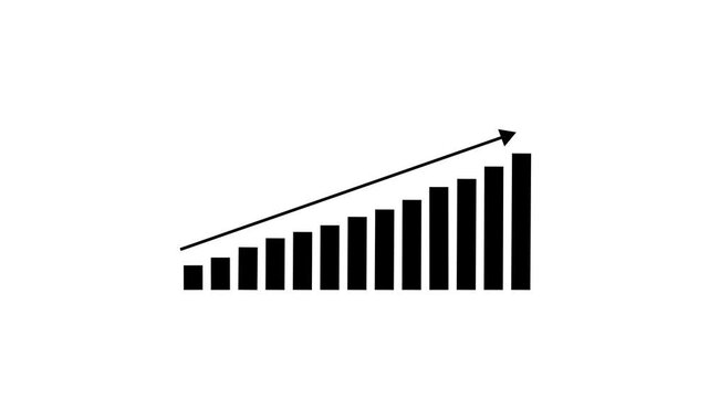 Rising bar chart graph with upward arrow animation for business growth and financial success finance ,going up again - Financial loss plummeting and growing again - decreasing and increasing graph 
