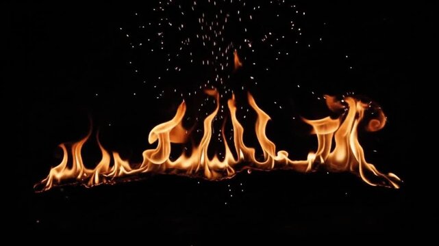 Dancing Flames on Black: A mesmerizing display of vibrant orange flames leaps and dances against a stark black background, with tiny sparks rising into the darkness.