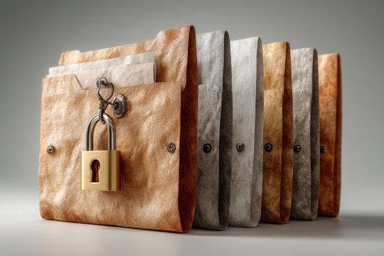 Locked document folders in a row with soft lighting