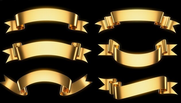黒背景に並ぶ金色のリボンバナーセット