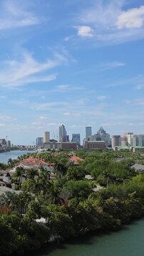 Panoramic view of downtown Tampa skyline. Financial center skyscrapers and residential housing in Ybor Basin