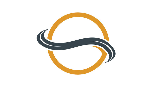 Minimalist logo design featuring a dark grey swoosh overlapping a vibrant orange circle geometric shape