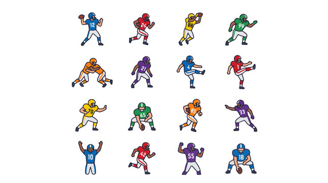 Set of 16 American Football Players in Different Poses