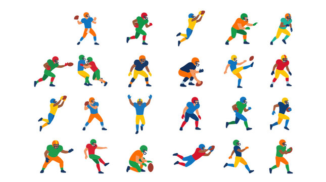 Big Set of American Football Players Actions Flat Design