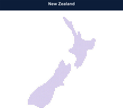 New zealand map shape made of small blue geometric triangle patterns on dark background