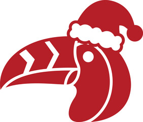 Obraz premium A flat vector glyph of a toucan head wearing a Santa hat, ideal for holiday themes, Christmas designs, festive wildlife, and tropical celebrations