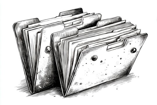 Two file folders with papers inside sketch