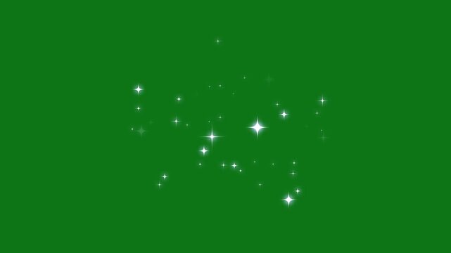 2d Luxury white glitter sparkle star explosion, magical twinkling particles, fairy dust glow effect, shining starburst, cartoon doodle stars, smooth light transition overlay on green background, 4k