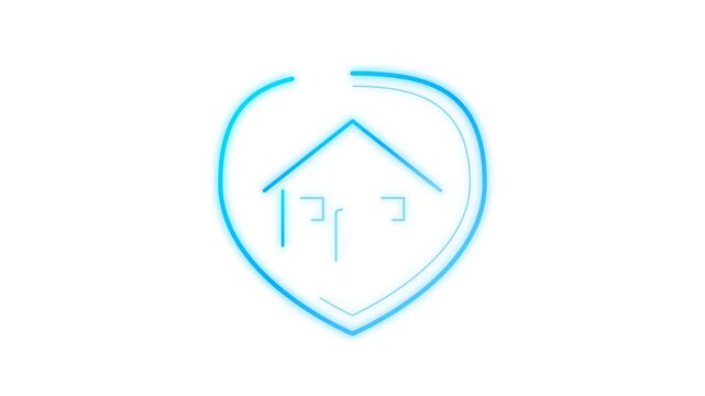 Abstract Blue House Icon with Circular Motion Graphics.