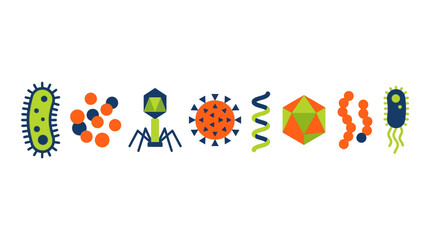 Fototapeta premium Microbes illustration features a collection of colorful germs and viruses on a white background.