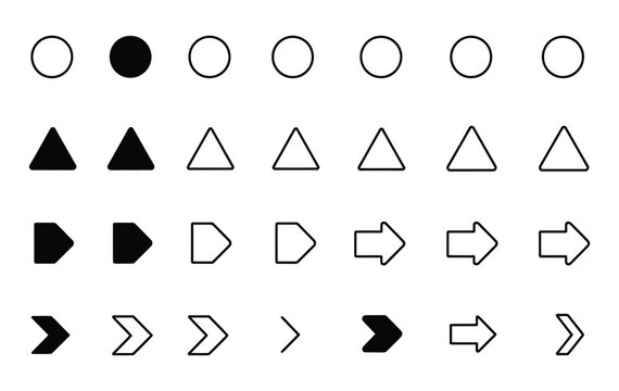 Bullet point arrow icon set featuring fl&egrave;che arrow symbols for PowerPoint presentations, organized lists, navigation, text decoration and vector design.