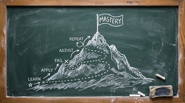 Road to mastery concept drawn on a blackboard