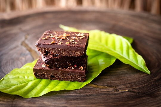 Stack of Brownies on a caco leaf 1
