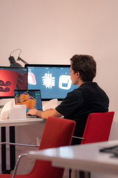 Man working with 3d modeling software