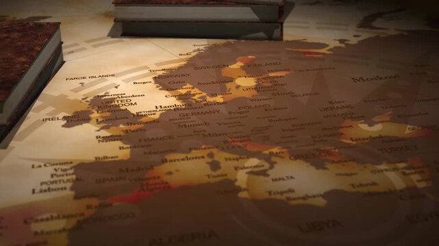 Vintage cinematic map of europe