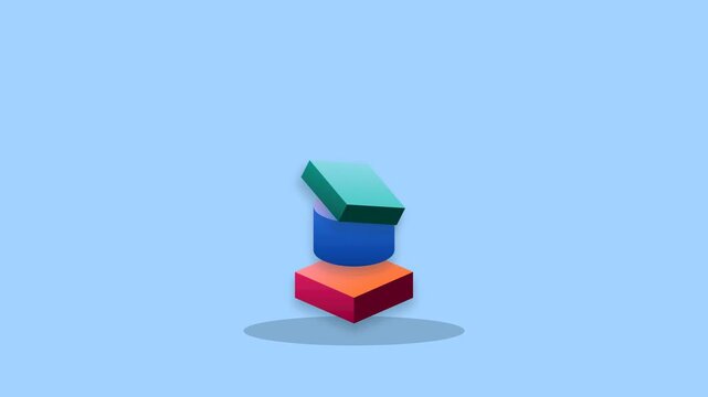 Abstract Geometric Shapes Stacked In Order On Blue Background.