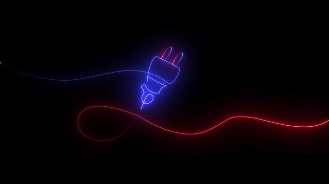 neon electric power plug icon animation on black background