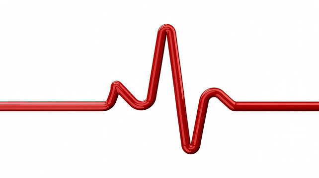 Red 3D heartbeat line EKG pulse wave on white background