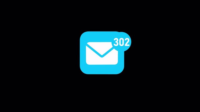 4K blue email app icon with alpha channel and unread count badge animation