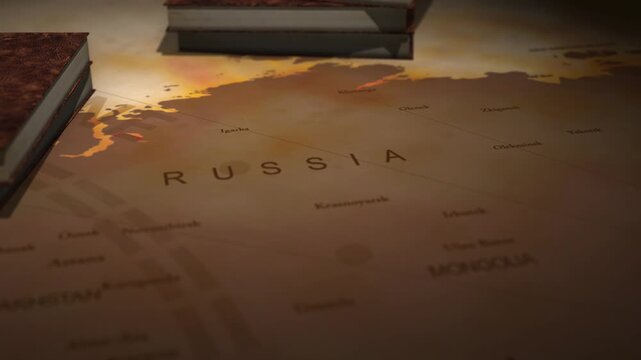 Vintage cinematic map of russia