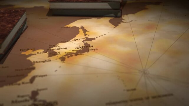 Vintage cinematic map of japan