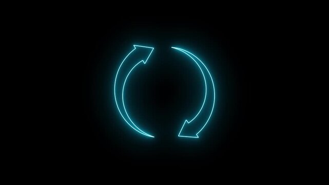 Cyan coolar neon circular  arrows rotation cycle  seamless animation on black background 4k video.