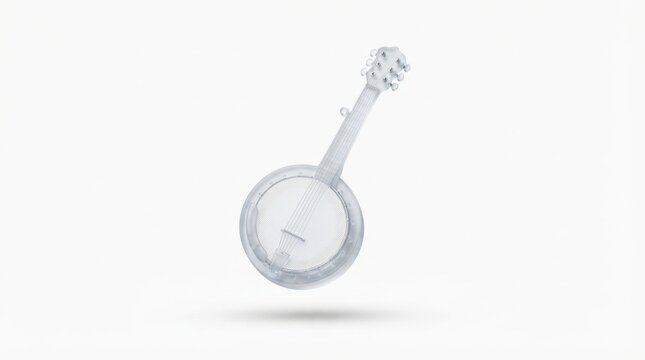 Translucent frosted glass banjo musical instrument isolated on a bright white studio background