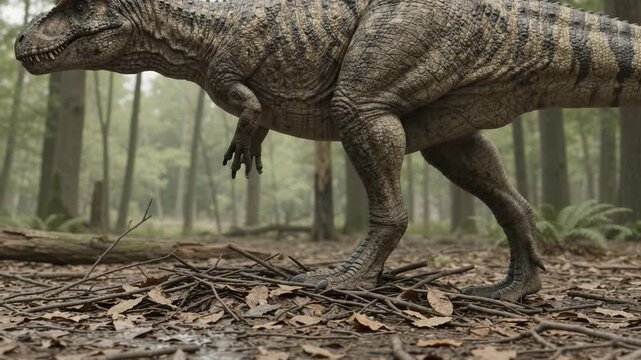 Acrocanthosaurus Stepping on Forest Floor Among Trees
