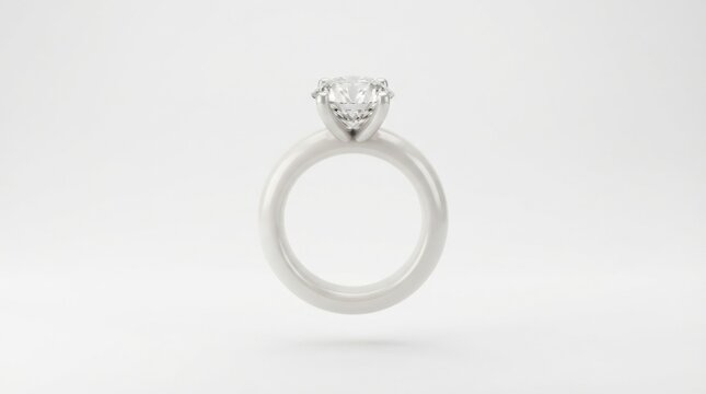 Luxurious diamond solitaire ring with thick polished white metal band