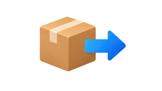 Cardboard Box with Blue Arrow for Export and Shipping Icon