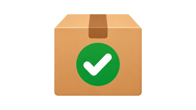 Cardboard Box with Green Checkmark Icon for Delivery Confirmation