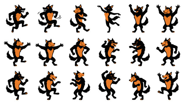 A collection of funny werewolf vector art characters showing various poses and expressions for creative design projects