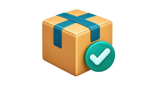 Cardboard Delivery Box Icon with Green Checkmark
