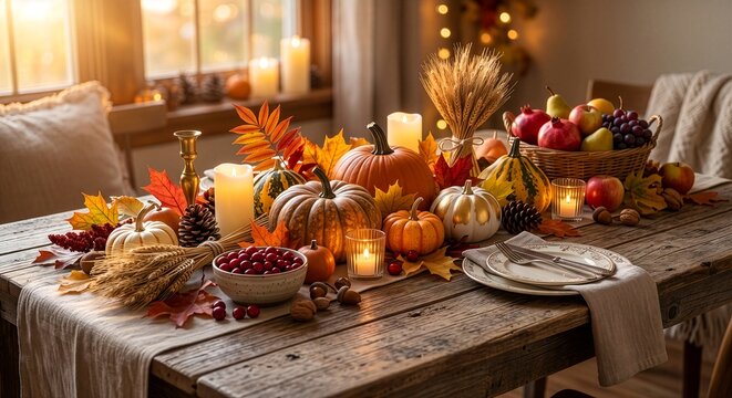 Luxury Thanksgiving Harvest Table Photorealistic Background