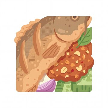 Minimalist Illustration of Indonesian Pecel Lele Fried Catfish