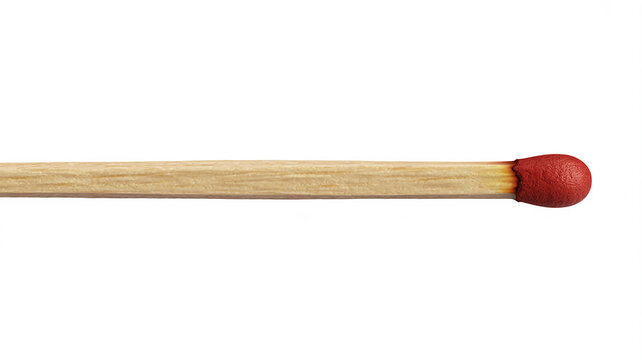 Single unlit matchstick with red head on white background
