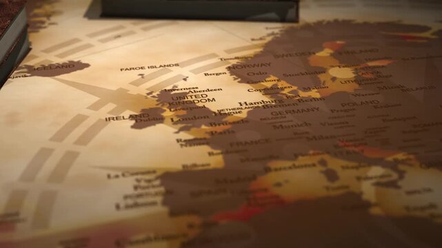 Vintage cinematic map of the united kingdom